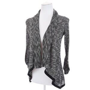 Mauve Anthropologie Knit Cardigan Sweater Ruffled Ruched Black White Women Sz S